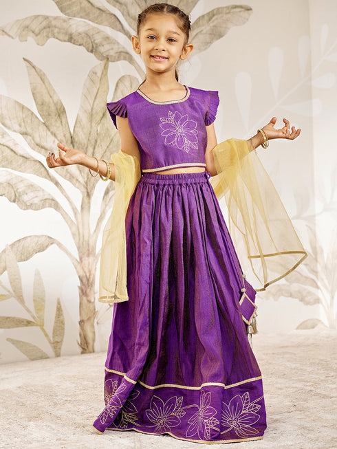 Girl's Purple Silk Lehenga Set